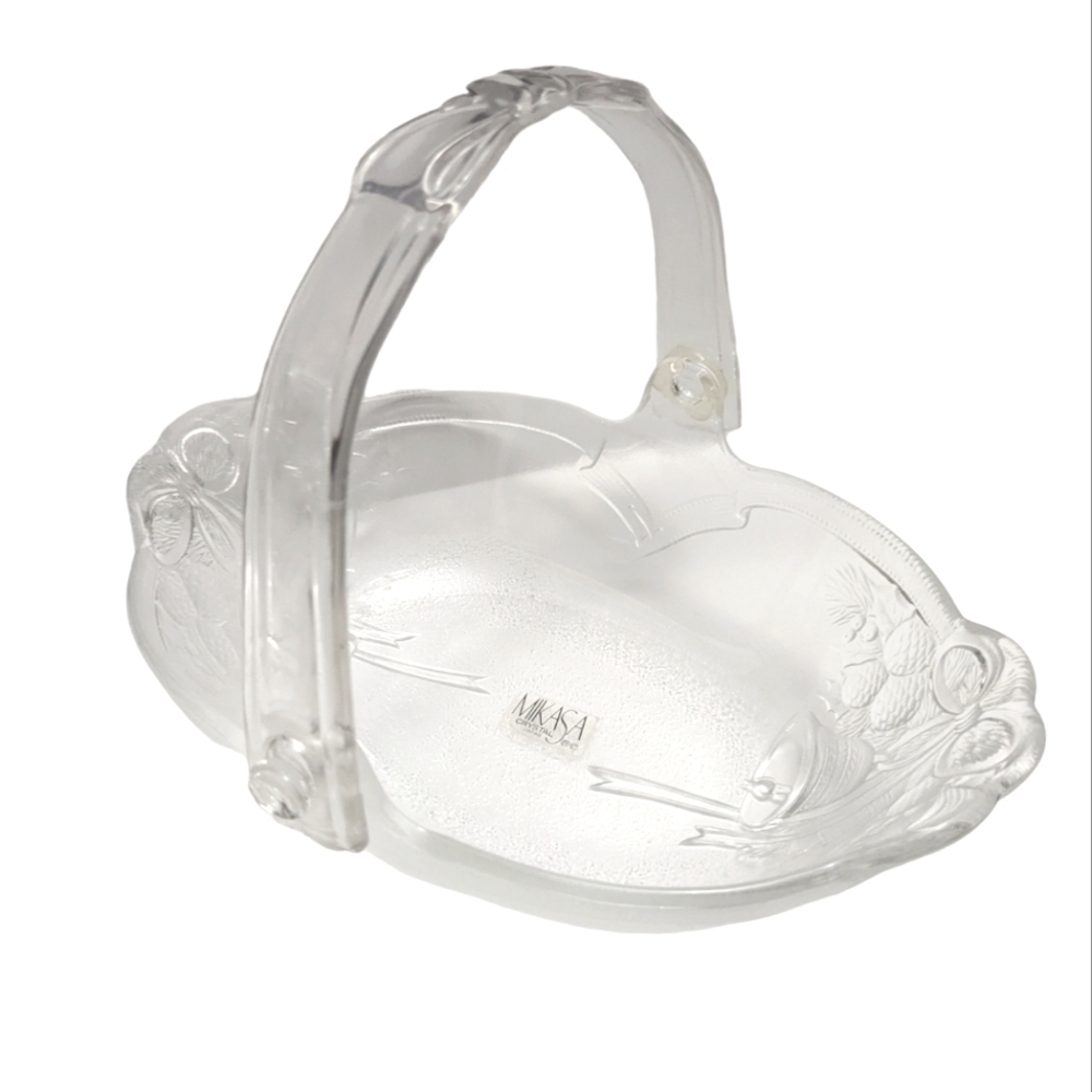MIKASA Crystal Holiday Mistletoe Basket Decorative Glass Candy Dish Clear Piece
